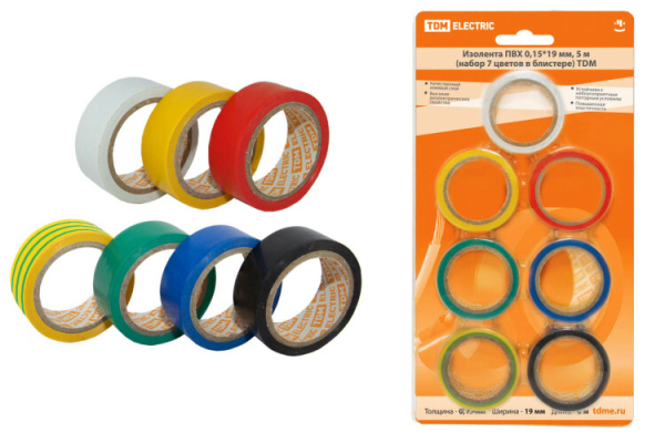 Изолента ПВХ 0,15*19мм 5м (набор 7 цветов в блистере) | SQ0526-0051 | TDM