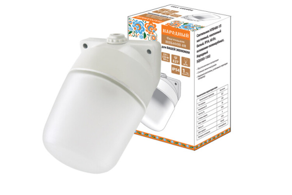 Светильник пылевлагозащищенный под лампу "банник" НПБ400-1П настенный, наклонный белый, IP54, 60 Вт, осн--поликарбонат, Народный | SQ0303-1502 | TDM