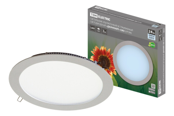 Светильник ультратонкий встраиваемый светодиодный "Даунлайт" СВО (хром) 24 Вт 4000К | SQ0329-0104 | TDM