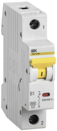 Выключатель автоматический однополюсный ВА47-60M 1Р 10А 6кА B | MVA31-1-010-B | IEK