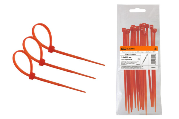 Хомуты нейлоновые 3,6х200мм (красный) (25 штук) | SQ0515-0350 | TDM