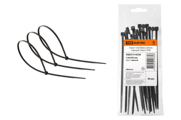 Хомут 7,6х350мм нейлон (черный) (50шт) | SQ0515-0236 | TDM