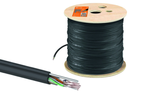 Кабель витая пара U/UTP Cat 5e 4х2х24AWG (305м) solid, PE для наружн. прокл., чёрный, трос 1,2мм | SQ0107-0107 | TDM