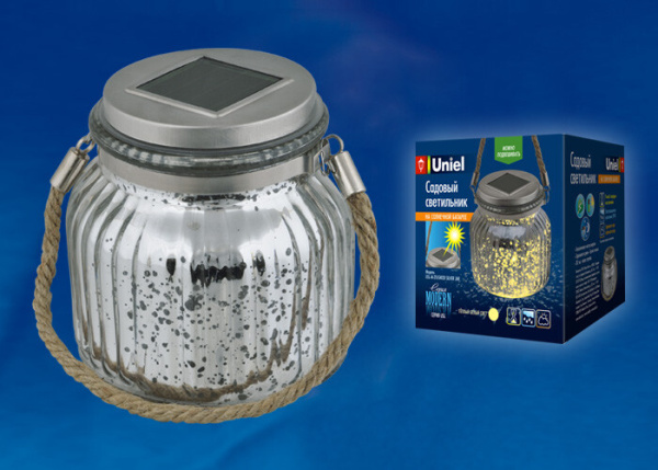 Cветильник садовый декоративный на солнечной батарее USL-M-211/GN120 SILVER JAR Теплый 4000К, 1*АА Ni-Mh акк. в/к. IP44 | UL-00003209 | Uniel