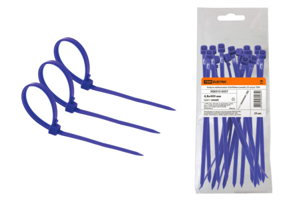 Хомуты нейлоновые 4,8х400мм (синий) (25 штук) | SQ0515-0357 | TDM
