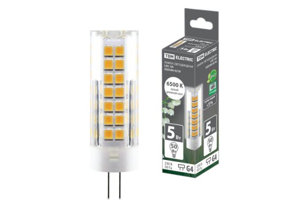 Лампа светодиодная G4-5 Вт-230 В-6500 К, SMD, 16x55 мм | SQ0340-0218 | TDM