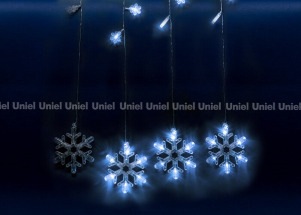 Занавес светодиодный с контр. «Снегопад» ULD-E2706-100/DTA WHITE IP20 SNOWFALL 10 нитей 100диодов 27х06м белый IP20 шнур прозр | 11129 | Uniel