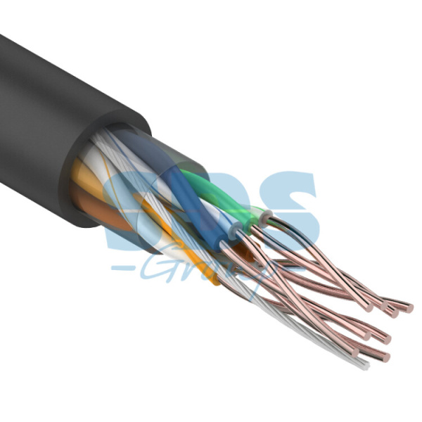 Кабель UTP 4PR 24AWG, CU (медь), CAT5e, 100 МГц, PE, черный, OUTDOOR, бухта 50 м | 01-0045-50 | REXANT