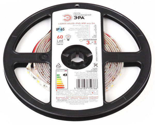 Лента светодиодная LS2835-60LED-IP65-WW-eco-3m | Б0035589 | ЭРА