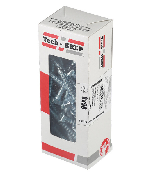 Болт DIN 571 сантехнический оцинк 8х50 (25 шт) - коробка с ок. Tech-Kr ( 0,441 кг) | 126554 | Tech-KREP