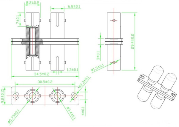 Адаптер проходной оптический FA-S01Z-DST/DST-N/RD-SL ST-ST, SM/MM, duplex, корпус металл, красные колпачки | 243947 | Hyperline
