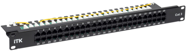1U телефонная патч-панель кат. 3 50 порт. RJ45 (Dual) | PP50-1UC03U-D05 | ITK