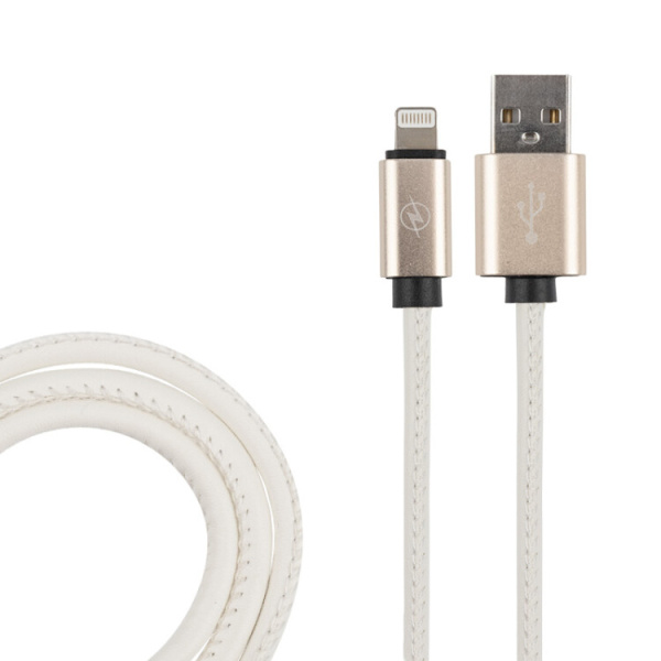 USB кабель для iPhone 5/6/7/8/X моделей, белый эко-кожа, 1 метр | 18-4232 | REXANT