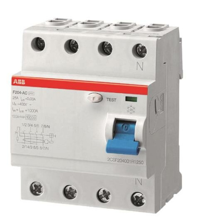 Выключатель дифференциальный (УЗО) F204 4п 25А 30мА тип A | 2CSF204197R1250 | ABB