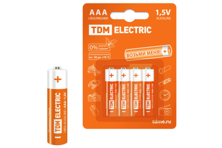 Элементы питания LR03 AAA Alkaline 1,5V BP-4 | SQ1702-0006 | TDM