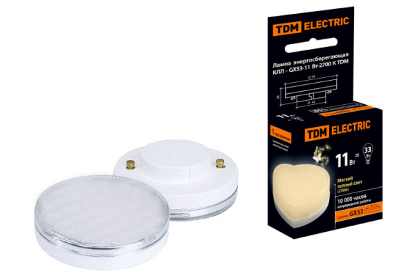 Лампа энергосберегающая КЛЛ 11Вт GX53 827 таблетка (плоский цилиндр) | SQ0323-0121 | TDM