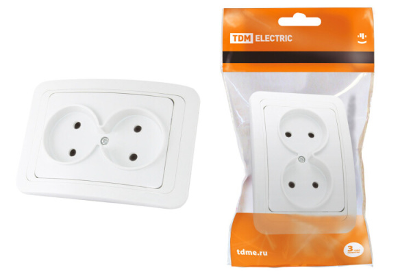 Розетка двойная 2П 10А белая "Валдай" | SQ1804-0009 | TDM