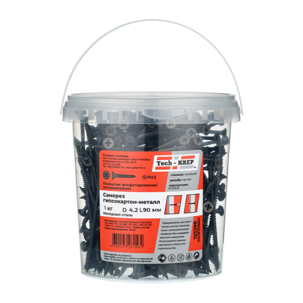 Саморез ШСГМ 4,2х90 частая резьба (1кг) - ведро | 125396 | Tech-KREP