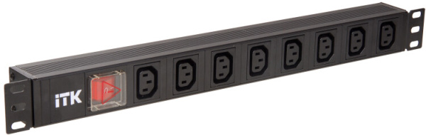 Блок розеток 19 PDU (8шт) IEC320 C13 с LED выкл.алюм.профиль 1U ВХОД C14 без шнура | PH12-8C133 | ITK