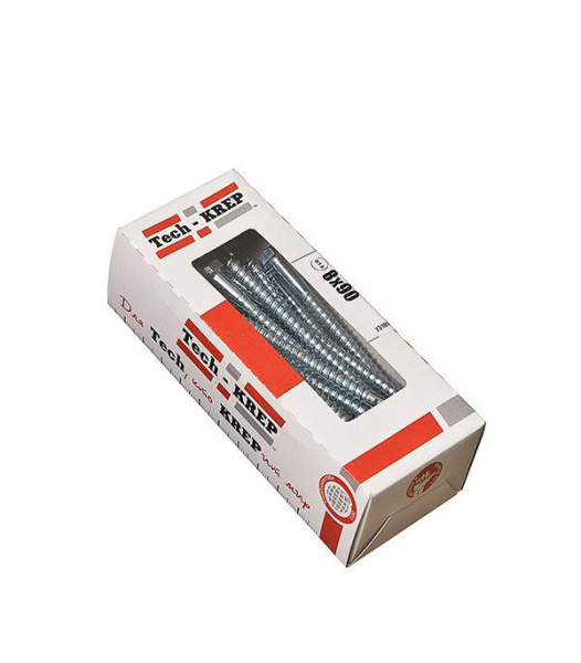 Болт DIN 571 сантехнический оцинк 8х90 (20 шт) - коробка с ок. Tech-Kr ( 0,546 кг) | 126558 | Tech-KREP