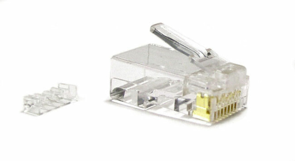Разъем под витую пару PLUG-8P8C-UV-C6-100 RJ-45(8P8C) кат.6 (50 µ"/ 50м.дюй.),универс.(д.одн.имногож.каб.),со вставкой (100 шт) | 49364 | Hyperline
