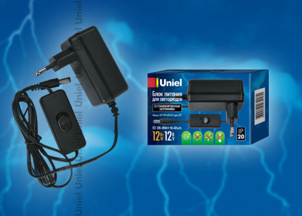 Блок питания для светодиодов с вилкой UET-VPA-012A20 12 Вт, 12В, IP20 | 06313 | Uniel