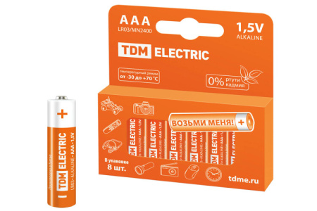 Элемент питания LR03 AAA Alkaline 1,5V PAK-8 | SQ1702-0004 | TDM