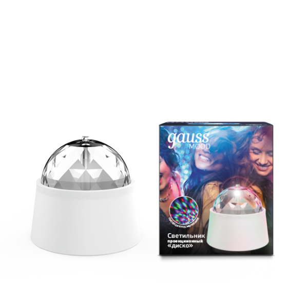 Светильник с фиксированной проекцией "диско", с кабелем электропитания и выключателем, 3W, бел. 1/50 | DIY0021 | Gauss