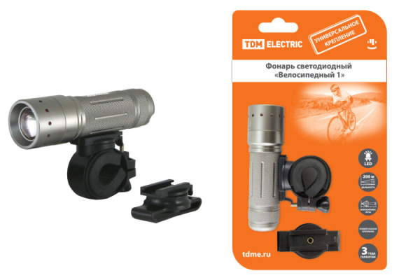 Фонарь велосипедный 1хLED 3хAAA Велосипедный 1, с креплениями, IP54 (CREE) | SQ0350-0027 | TDM
