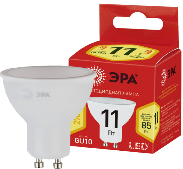 Лампа светодиодная RED LINE ECO LED MR16-11W-827-GU10 GU10 11Вт софит теплый белый свет | Б0040877 | ЭРА