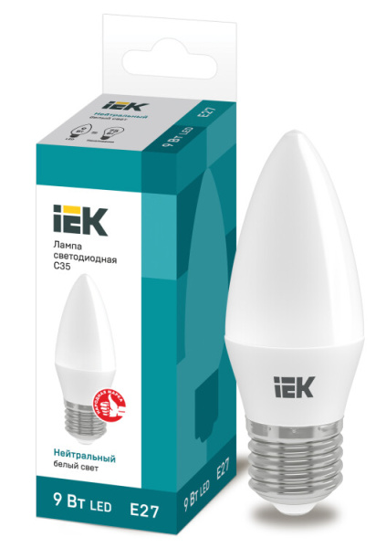Лампа светодиодная LED 9Вт 230В 4000К E27 свеча | LLE-C35-9-230-40-E27 | IEK