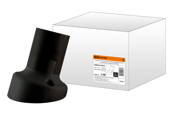 Патрон Е27 настенный, термостойкий пластик, наклонный, черный, Б/Н | SQ0335-0078 | TDM