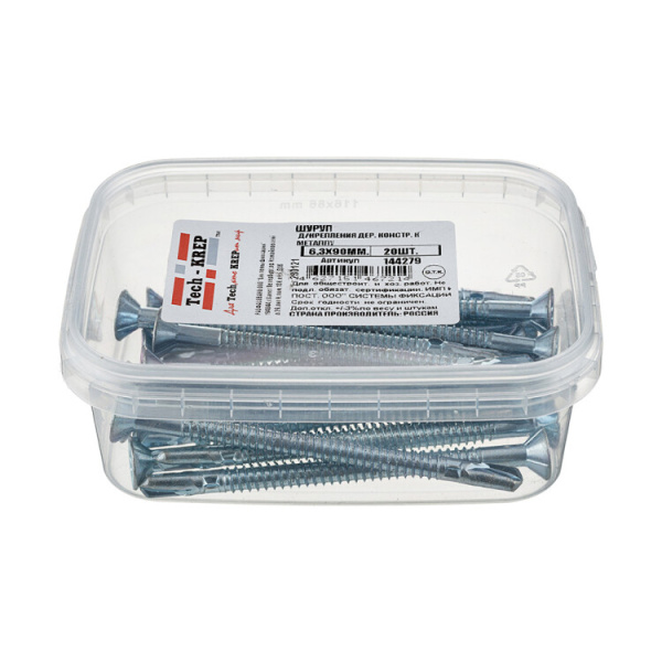 Шуруп для крепления дерева к металлу 6,3х90 (20шт) | 144279 | Tech-KREP