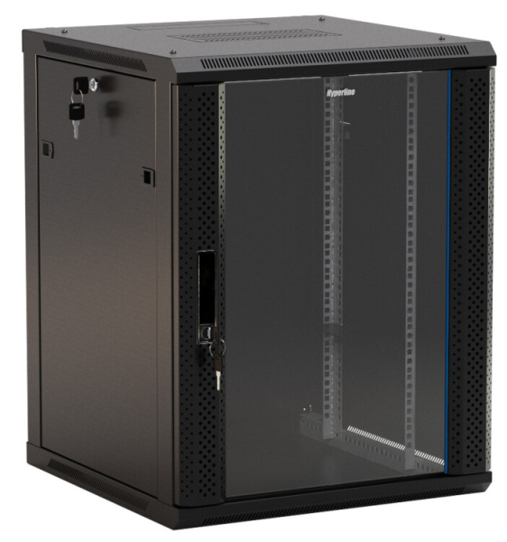 TWB-1266-SR-RAL9004 Шкаф настенный 19-дюймовый (19"), 12U, 650x600х600мм, металлич. дверь с замком, две боковые панели, черн.| 395306 | Hyperline
