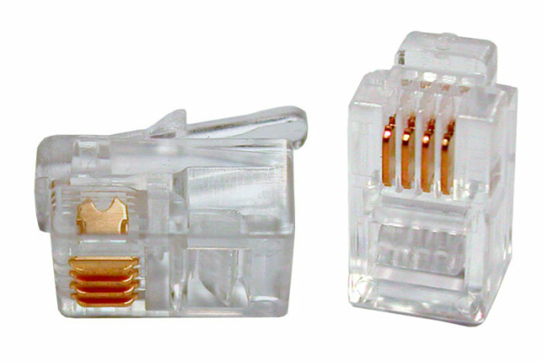 Разъем телефонный PLUG-4P4C-P-C2-100 RJ-11(4P4C) (3 µ"/ 3 микродюйма) для телефонной трубки (100 шт) | 49381 | Hyperline