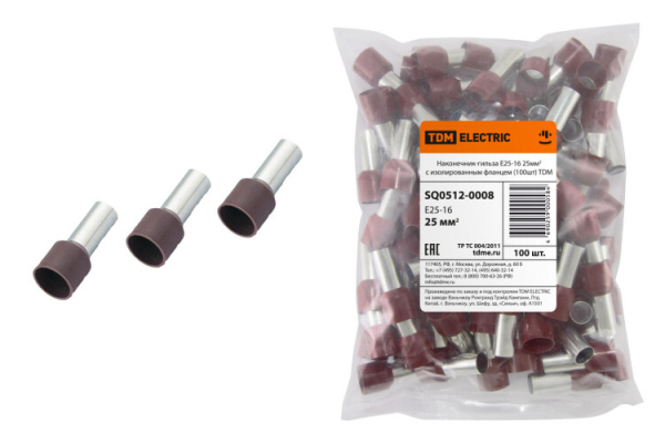 Наконечник-гильза Е25-16 25мм2 с изолированным фланцем (100шт) | SQ0512-0008 | TDM