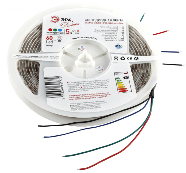 Лента светодиодная LS5050-14,4-60-12-RGB-IP65-1 year-5m | Б0002347 | ЭРА