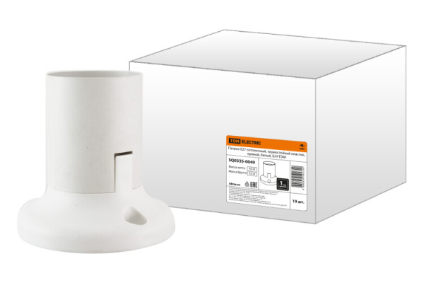 Патрон Е27 потолочный, термостойкий пластик, прямой, белый, Б/Н | SQ0335-0049 | TDM