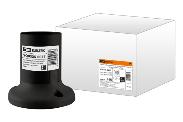 Патрон Е27 потолочный, термостойкий пластик, прямой, черный, | SQ0335-0077 | TDM