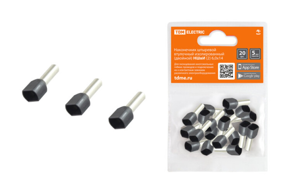 Наконечник штыревой втулочный изолированный (двойной) НШвИ (2) 6,0х14 (20шт) | SQ0568-0058 | TDM