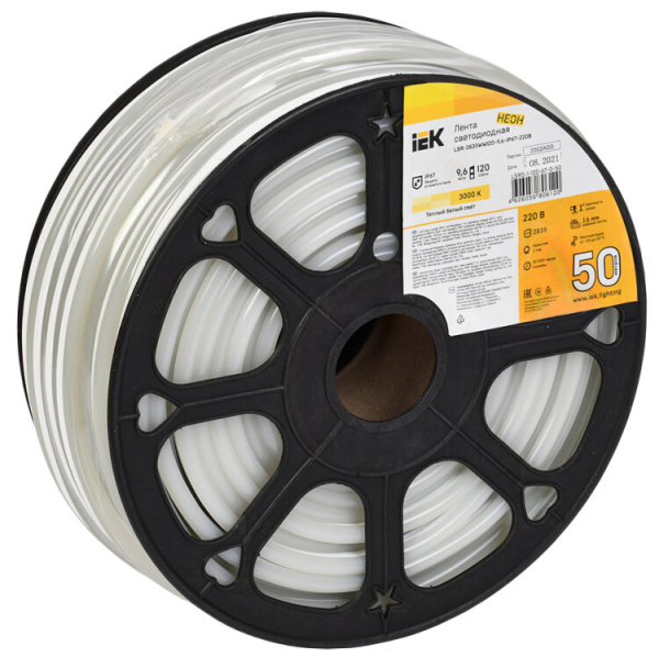 Лента светодиодная "неон" 50м LSR-2835WW120-9,6-IP67-220В | LSR5-1-120-67-0-50 | IEK