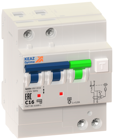 Выключатель автоматический дифференциальный OptiDin VD63-22C20-A-УХЛ4 2п 20А C 30мА тип A | 103454 | КЭАЗ
