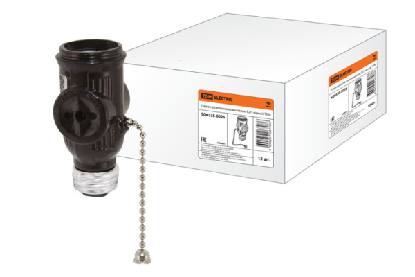 Патрон-розетка карболитовый с выключателем Е27 черный | SQ0335-0026 | TDM