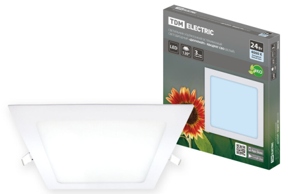 Светильник ультратонкий встраиваемый светодиодный "Даунлайт" квадрат СВО (белый) 24 Вт 4000К | SQ0329-0403 | TDM