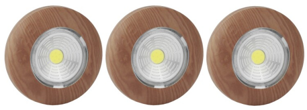 Светильник пушлайт (подсветка) 1хLED (COB) 3xAAA SB-506 Аврора дерево (3 шт. в коробке) | Б0031045 | ЭРА