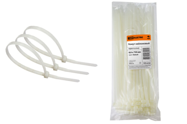 Хомут 8,8х750мм нейлон (белый) (100шт) | SQ0515-0143 | TDM