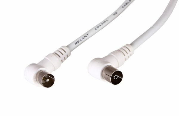 Шнур ТВ гнездо - ТВ штекер, угловой, длина 3 метра, белый | 18-0024 | REXANT