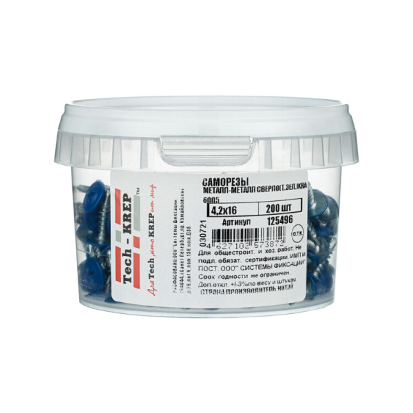 Саморез ШСММ св. 4,2х16 т.зел. KP RAL 6005 (200 шт) - ведро малое ( 0,34 кг) | 125496 | Tech-KREP
