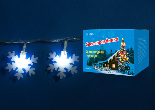 Гирлянда светодиодная с контр. «Снежинки-2» ULD-S0700-050/DTA WHITE IP20 SNOWFLAKES-2 50 диодов, 7 м, белая, IP20,шнур прозр. | 07935 | Uniel
