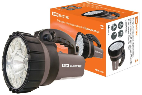 Фонарь прожекторный 37хLED + 24хLED аккумулятор 6В34*ч | SQ0350-0023 | TDM